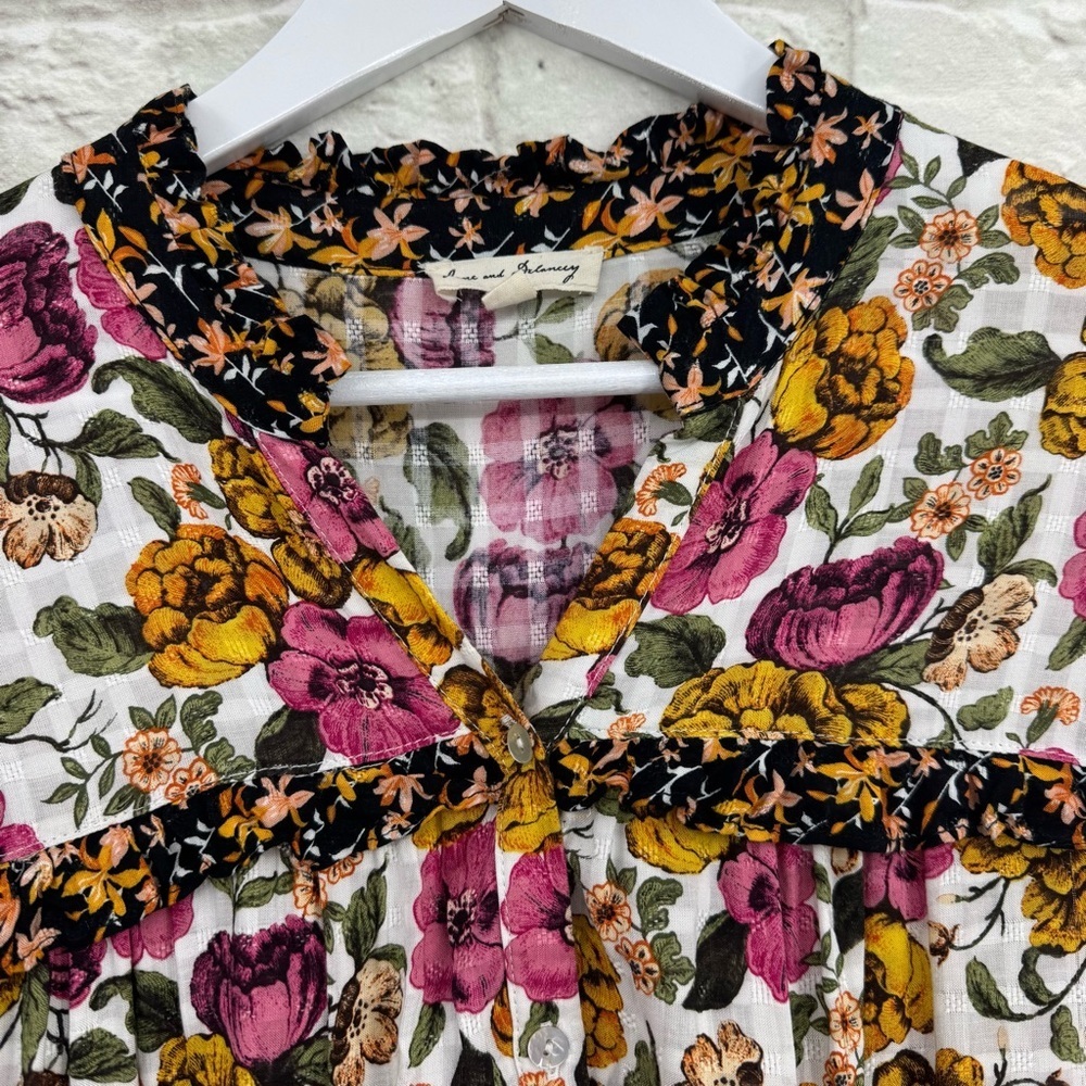 Jane + Delancey Floral Ruffle Long Sleeve Blouse Top - Size M - Boho Cottagecore - Picture 4 of 14